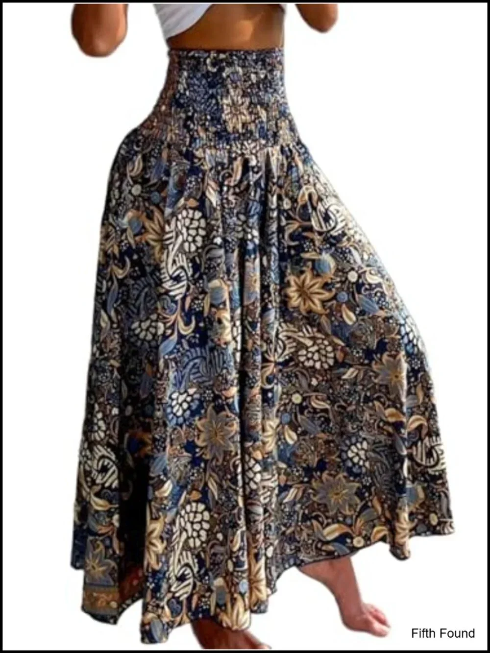 Boho Floral Shirred High Waisted Wide Leg Palazzo Pants Flow